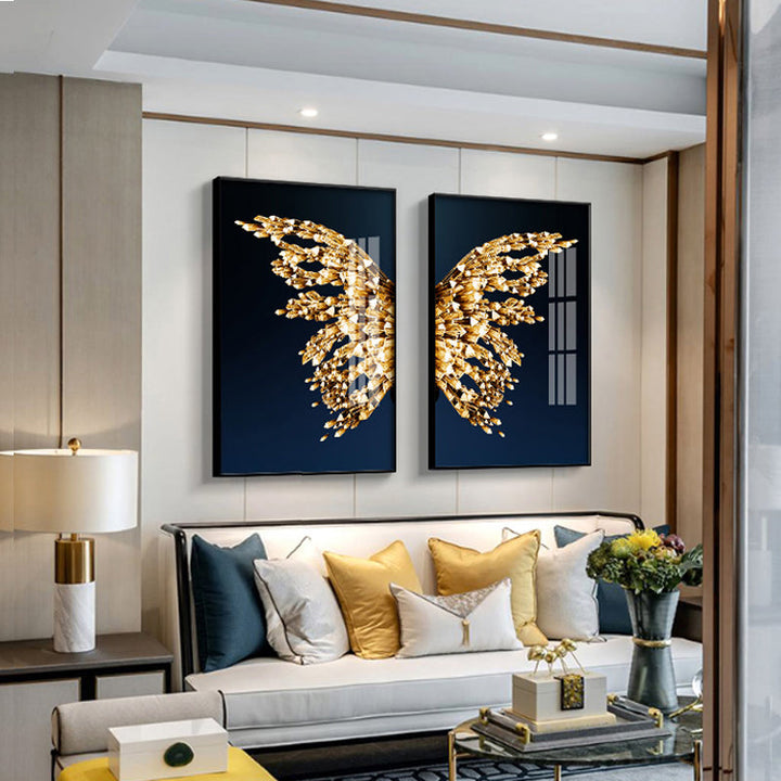 Golden Butterfly Wings Boutique Abstract Wall Art Fine Art Canvas Prints Modern Pictures For Luxury Living Room Bedroom Stylish Glamour Home Decor | Bowlift