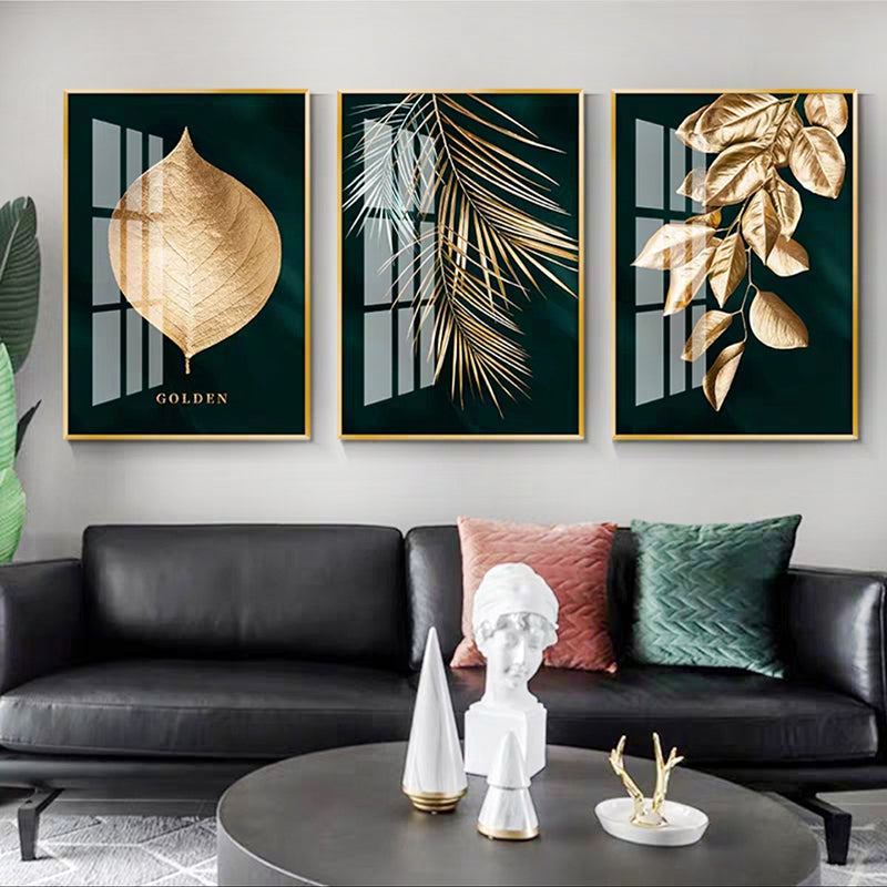 Golden Leaf Wall Art Minimalist Nordic Tropical Plants Fine Art Canvas Prints Pictures For Living Room Dining Room Art Decor | Bowlift