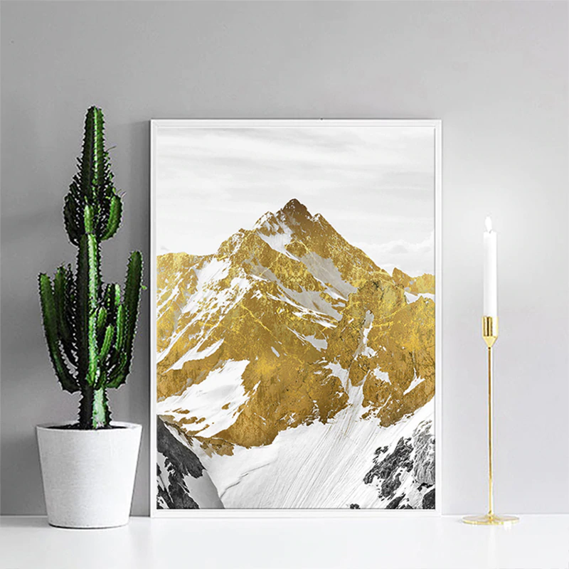 Mystical Golden Mountain Landscape Wall Art Fine Art Canvas Prints Abstract Nordic Pictures For Modern Living | Bowlift