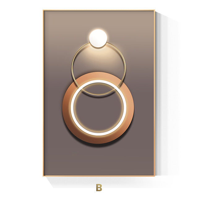 Golden Ring Modern Aesthetics Abstract Wall Art Fine Art Canvas Prints Geometric Pictures For Luxury Living Room Dining Room, Home Office Decor | Bowlift