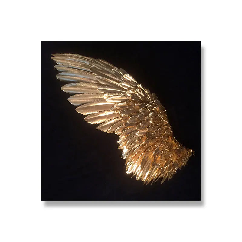 Golden Angel Wings Wall Art Fine Art Posters Prints Elegant Gilded Feather Diptych Canvas Print for Modern Bedroom Decor | Bowlift