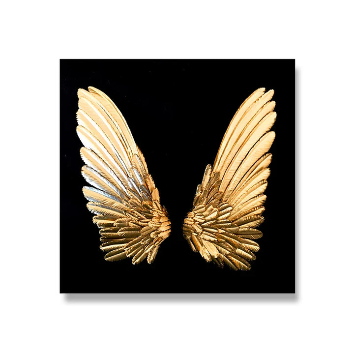 Golden Angel Wings Wall Art Fine Art Posters Prints Elegant Gilded Feather Diptych Canvas Print for Modern Bedroom Decor | Bowlift