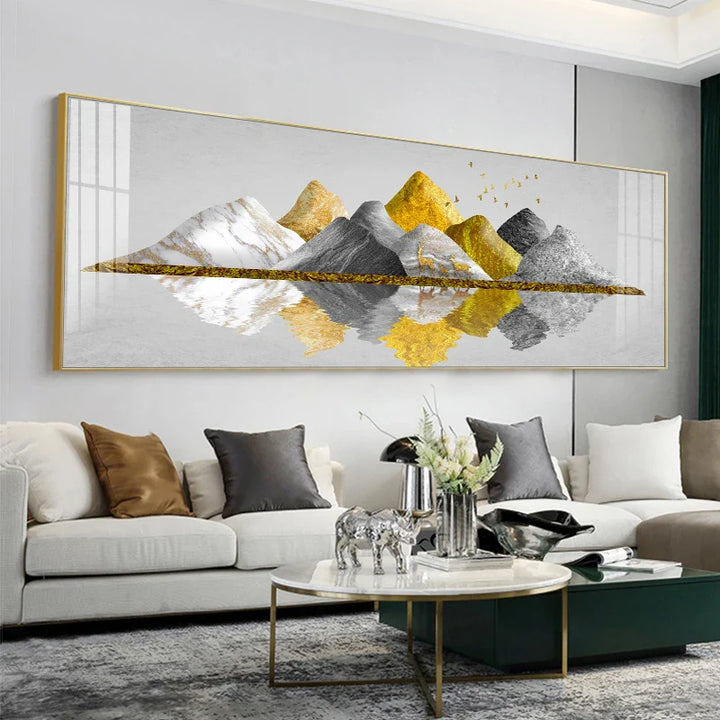 Golden Mountain Landscape Wide Format Wall Art Fine Art Canvas Prints Big Sizes Pictures For Above The Sofa Picture For Above The Bed | Bowlift
