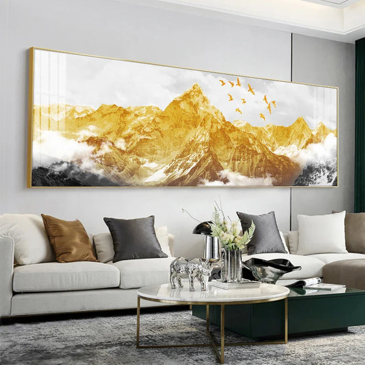 Golden Mountain Landscape Wide Format Wall Art Fine Art Canvas Prints Big Sizes Pictures For Above The Sofa Picture For Above The Bed | Bowlift