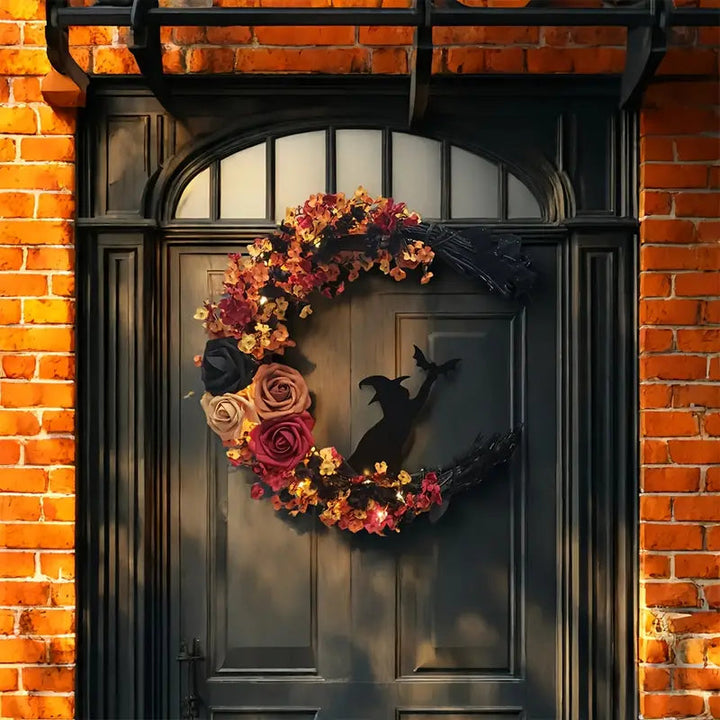 BowLift | Gothic Door Wreath with Witch Cat | Halloween Decoration