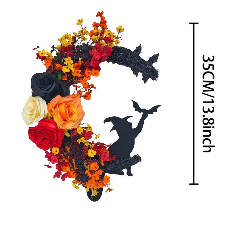 BowLift | Gothic Door Wreath with Witch Cat | Halloween Decoration
