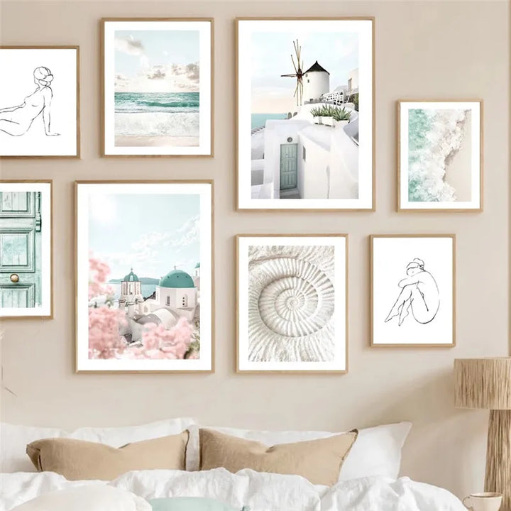 Greek Island Landscape Gallery Wall Art Fine Art Canvas Prints Pictures Of Santorini Posters For Living Room Bedroom Inspirational Art For Modern Living | Bowlift