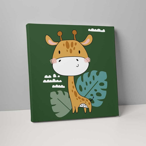 Boho Safari Jungle Giraffe Dark Green and Yellow on Canvas | Bowlift