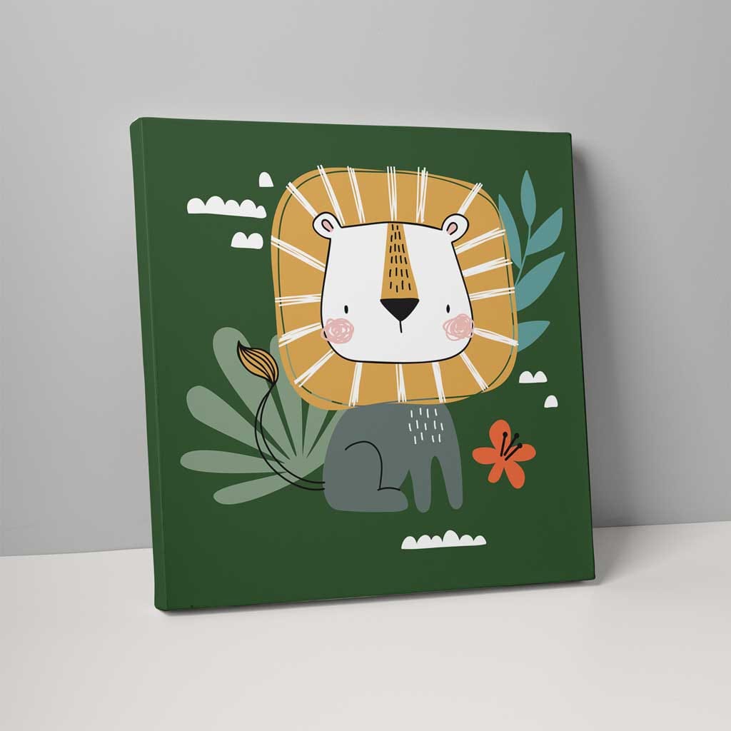 Boho Safari Jungle Lion Dark Green and Yellow on Canvas | Bowlift