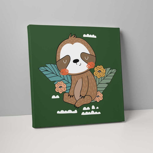 Boho Safari Jungle Sloth Dark Green and Yellow on Canvas | Bowlift