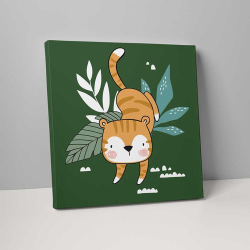 Boho Safari Jungle Tiger Dark Green and Orange on Canvas | Bowlift