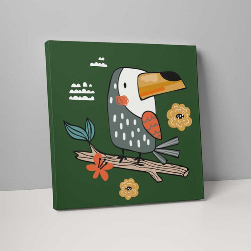 Boho Safari Jungle Toucan Dark Green and Gray on Canvas | Bowlift