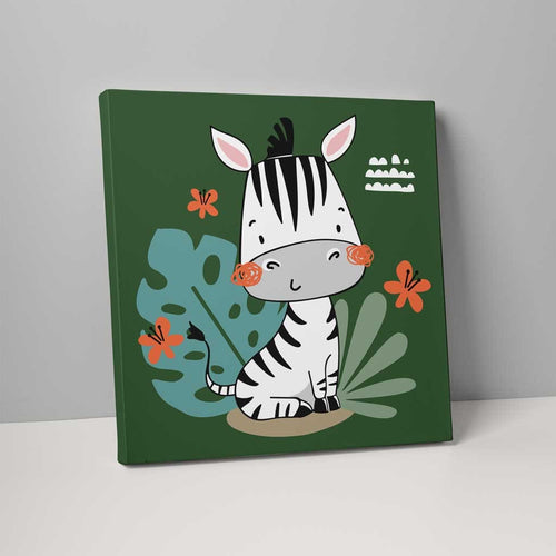 Boho Safari Jungle Zebra Dark Green, Black and White on Canvas | Bowlift