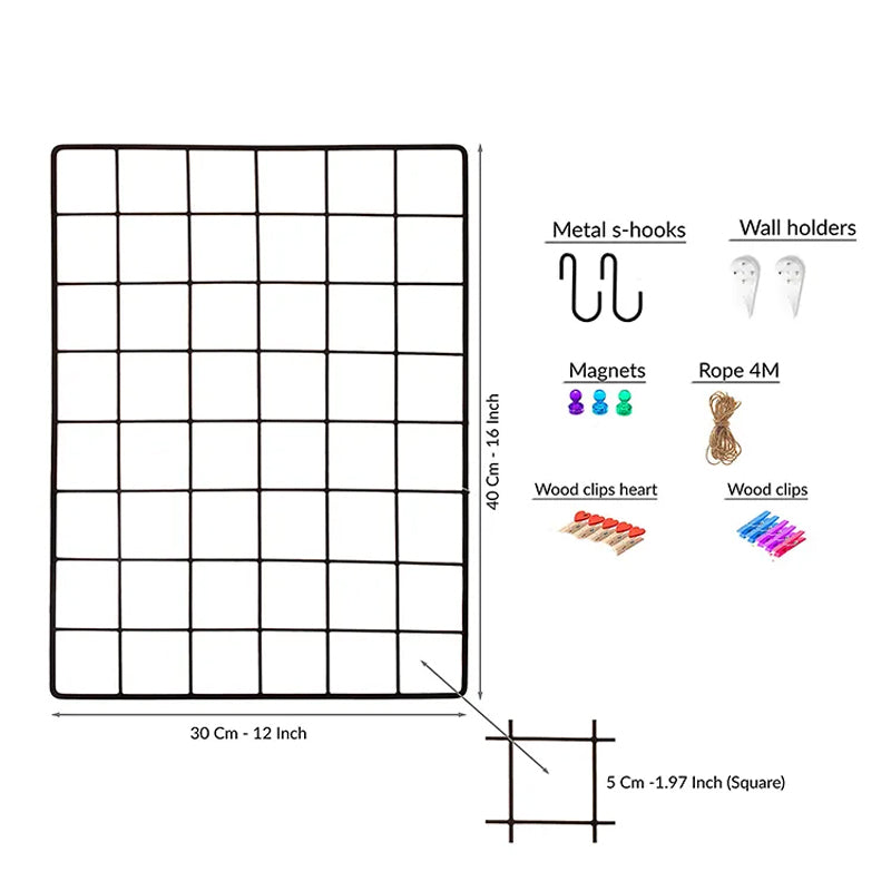 BowLift | Hanging Black Metal Wall Wire Grid Panel 4 Packs DIY Pictures Wall Display For Home Office Kitchen Decor