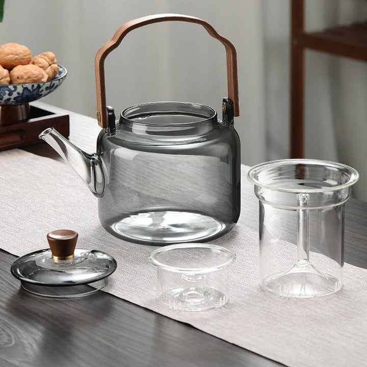 BowLift | Grijzen Teapot | Wood-Glass Tea Brewer 1L for Tea Lovers
