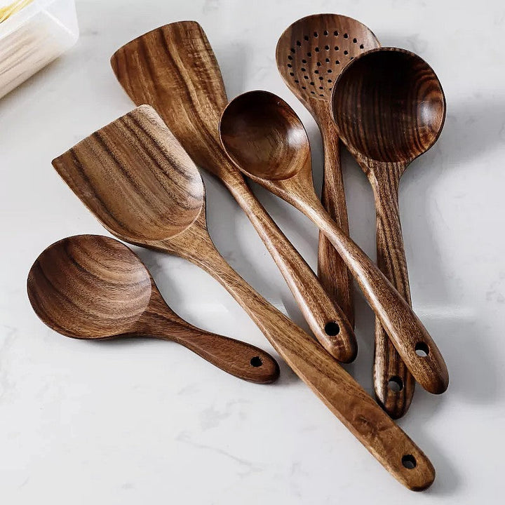 BowLift | TeakChef 7-piece Kitchen Tool Set – Premium Teak Kitchen Tools for Style & Functionality