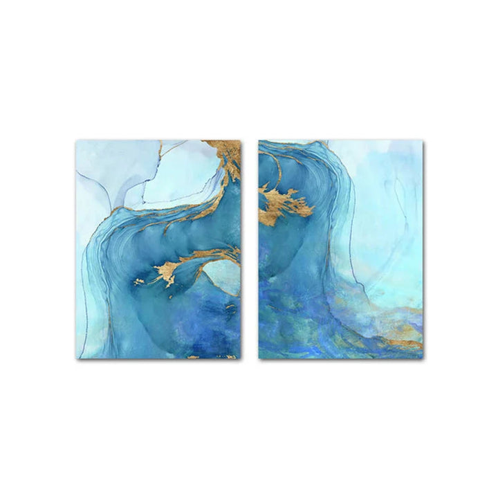 Blue Aqua Azure Marble Print Wall Art Fine Art Canvas Prints Abstract Pictures For Modern Living Room Hotel Room Home Office Decor | Bowlift