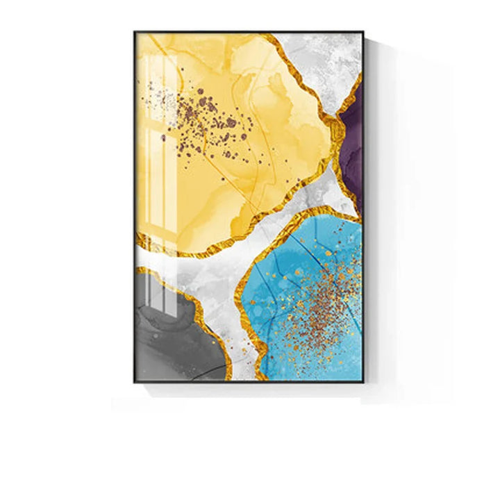 Abstract Blue Yellow Gray Marble Print Wall Art Fine Art Canvas Prints Pictures For Modern Apartment Living Room Home Office Art Decor | Bowlift