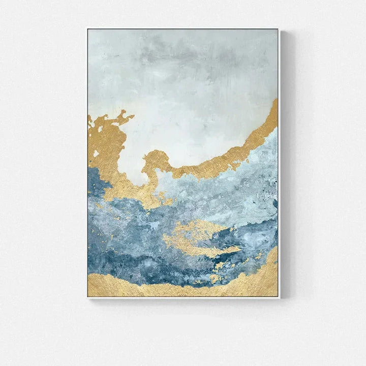 Blue Golden Ocean Spray Seascape Abstract Wall Art Fine Art Canvas Prints Marble Pictures For Living Room Dining Room Art For Contemporary Interiors | Bowlift