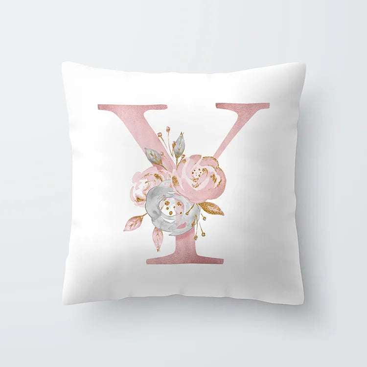 Pink Golden Floral Letter Cushion Case 45x45cm Cushion Cover For Living Room Sofa Throw Cushion Polyester Cotton Square Pillow Cases | Bowlift