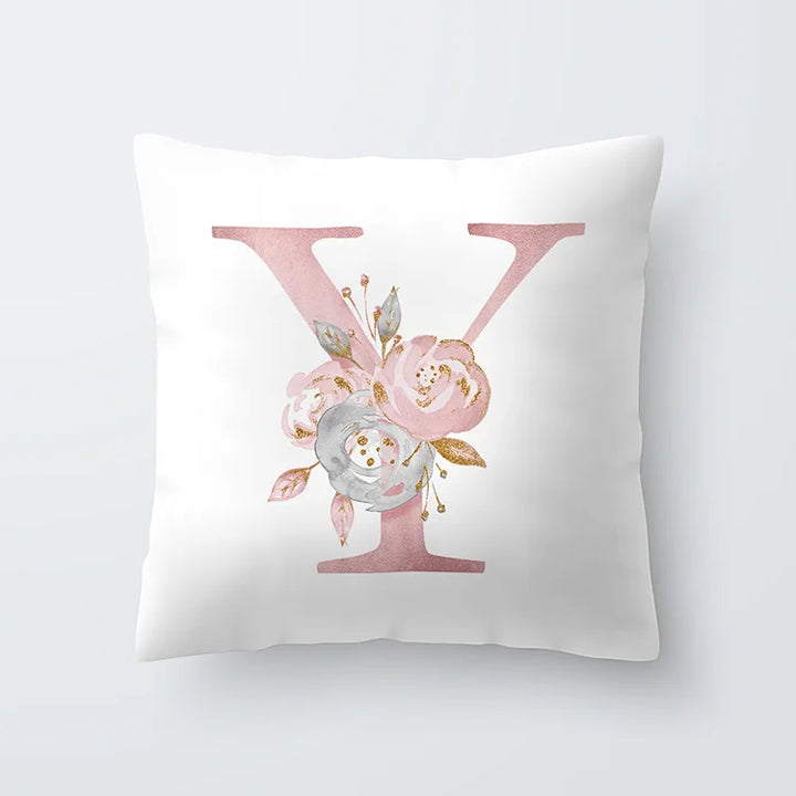 Pink Golden Floral Letter Cushion Case 45x45cm Cushion Cover For Living Room Sofa Throw Cushion Polyester Cotton Square Pillow Cases | Bowlift