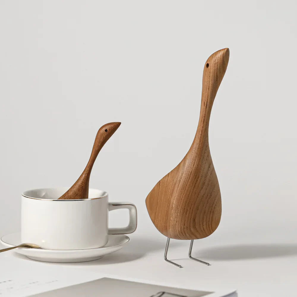 BowLift | Nordic Wooden Goose Figures Abstract Teak Wood Sculpture Love Couple Figures Natural Animal Ornaments for Home Decoration