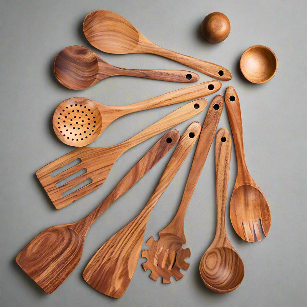 TeakChef Kitchen Set – Sustainable Antibacterial Kitchen Utensils made of Teak Wood | Bowlift