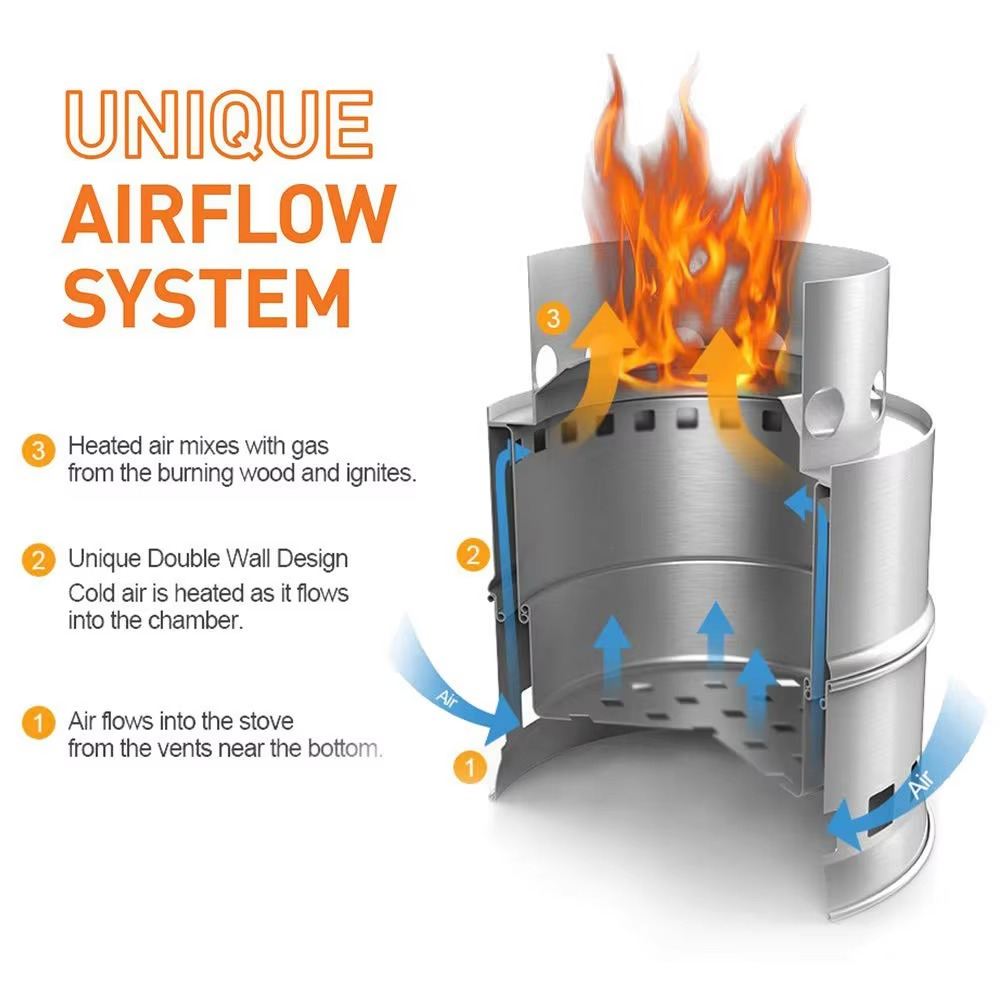 BowLift | Portable Stainless Steel Wood Burning Camping Stove - Lightweight Outdoor Cooker for Travel and BBQ