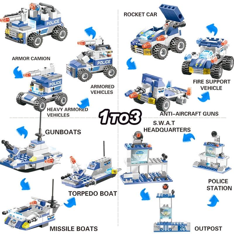 BowLift | 8 IN 1 City Police Truck Station Building Block Series SWAT Toy Gift For Kids