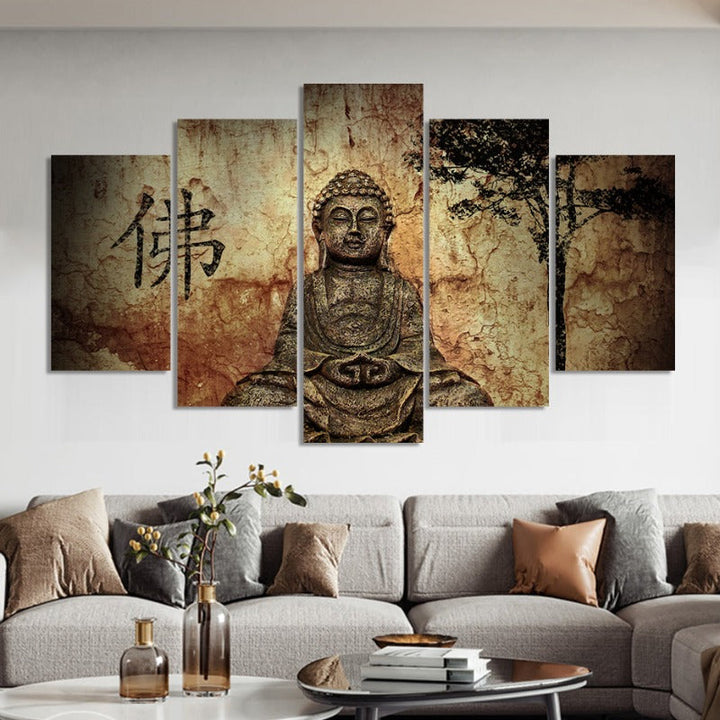 5 Piece Abstract Vintage Lord Buddha - Canvas Wall Art Painting | Bowlift