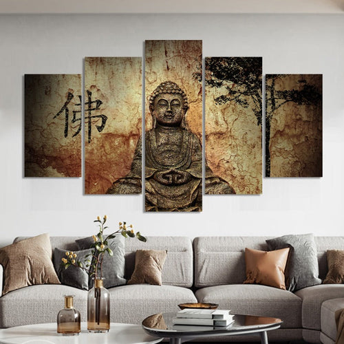 5 Piece Abstract Vintage Lord Buddha - Canvas Wall Art Painting | Bowlift
