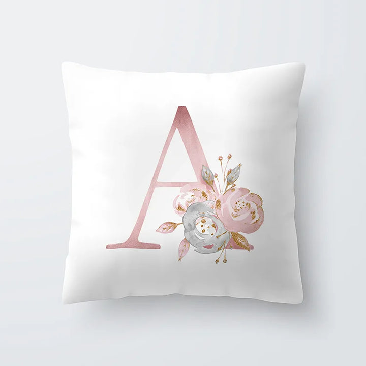Pink Golden Floral Letter Cushion Case 45x45cm Cushion Cover For Living Room Sofa Throw Cushion Polyester Cotton Square Pillow Cases | Bowlift