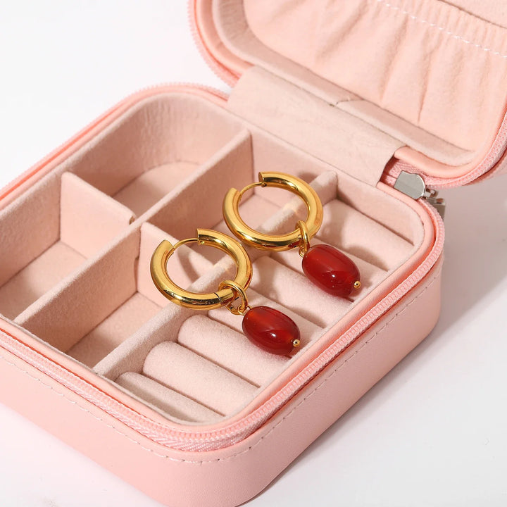 BowLift | Dainty Carnelian Huggie Hoop Earrings