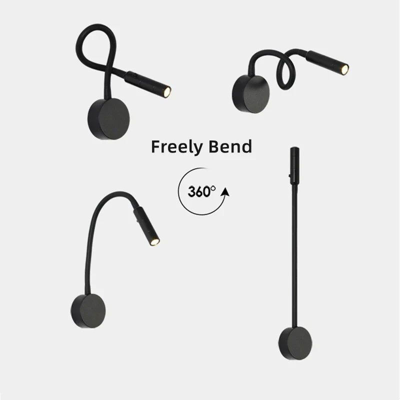 BowLift | Modern Flexible LED Reading Wall Lamp with Switch for Bedroom and Study - 1W/3W