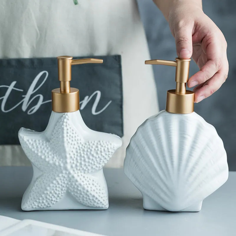 BowLift | AquaNaut Soap Dispenser | Maritime Design | Shell & Starfish Motif | Bathroom Decor