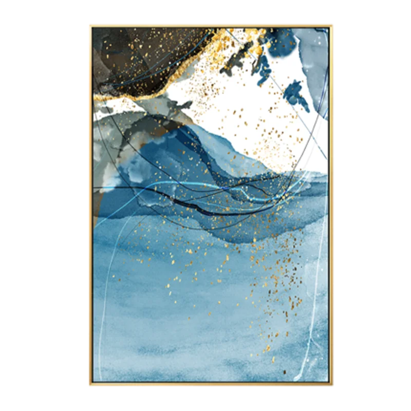 Abstract Blue Yellow Gray Marble Print Wall Art Fine Art Canvas Prints Pictures For Modern Apartment Living Room Home Office Art Decor | Bowlift