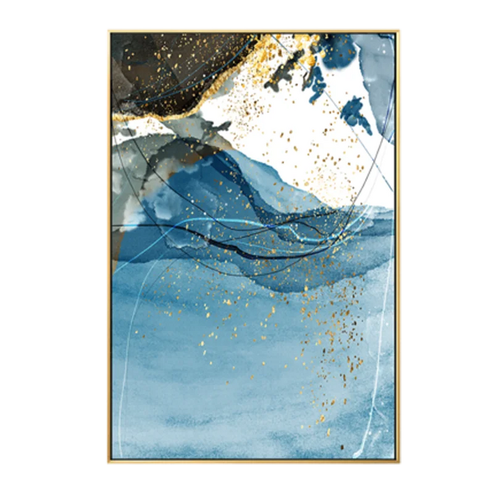 Abstract Blue Yellow Gray Marble Print Wall Art Fine Art Canvas Prints Pictures For Modern Apartment Living Room Home Office Art Decor | Bowlift