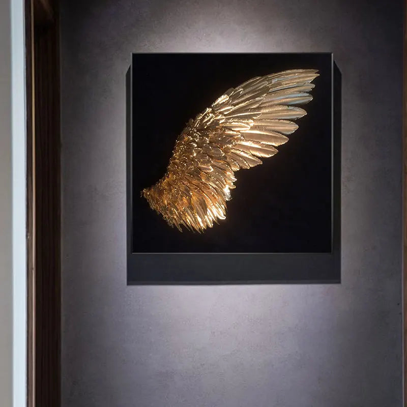Golden Angel Wings Wall Art Fine Art Posters Prints Elegant Gilded Feather Diptych Canvas Print for Modern Bedroom Decor | Bowlift