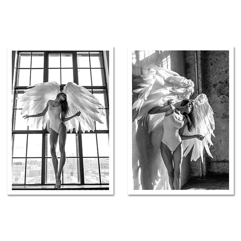 Pink Angel Wings Ballet Dancer Wall Art Fine Art Canvas Prints Black White Fashion Pictures For Living Room Bedroom Salon Art Decor | Bowlift