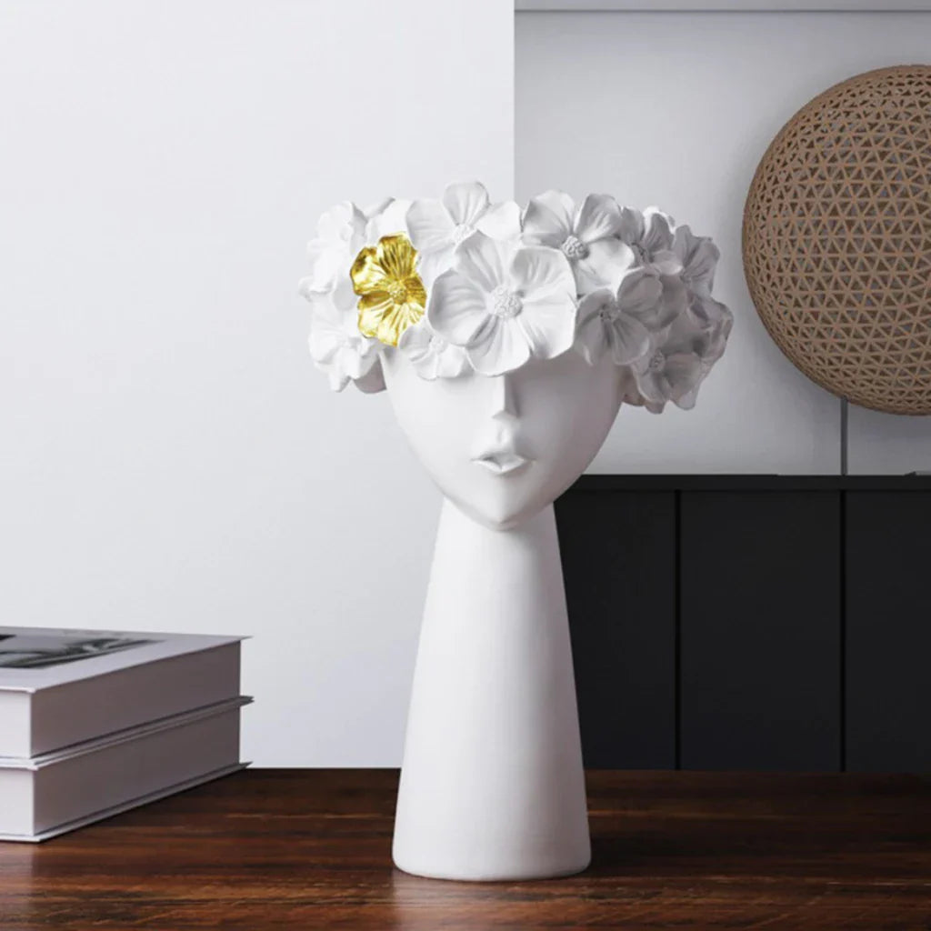 BowLift | Nordic Girl Head Flower Resin Vase Statue Flower Vases for Office Desktop Dried Flowers Ornaments Decor Container