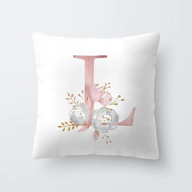 Pink Golden Floral Letter Cushion Case 45x45cm Cushion Cover For Living Room Sofa Throw Cushion Polyester Cotton Square Pillow Cases | Bowlift