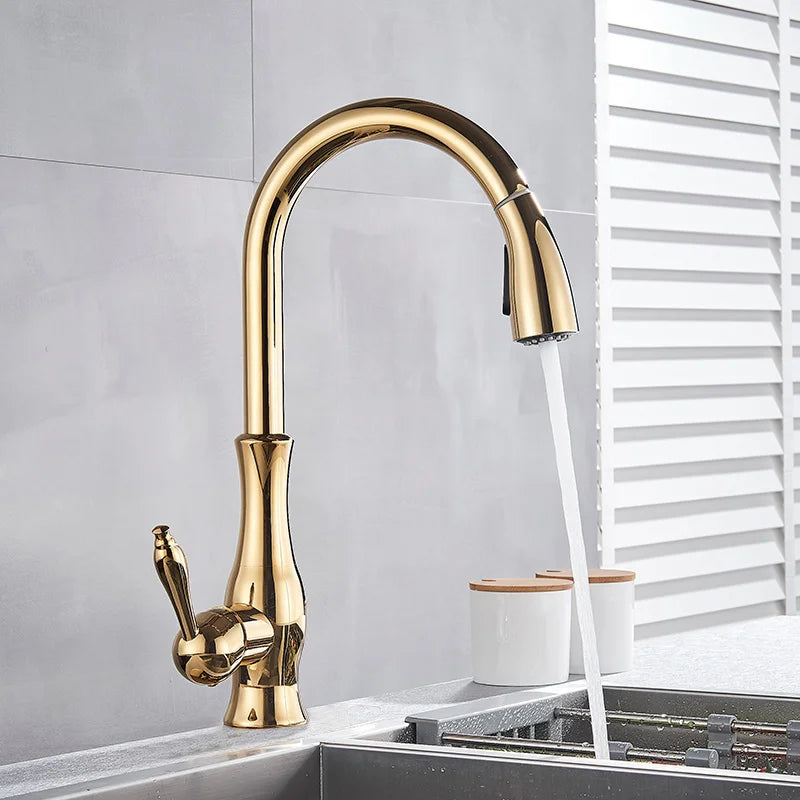 BowLift | GlamFaucet Kitchen Faucet - Luxury Golden Kitchen Mixer Faucet