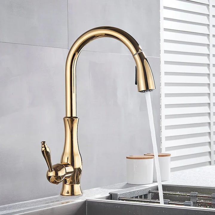 BowLift | GlamFaucet Kitchen Faucet - Luxury Golden Kitchen Mixer Faucet