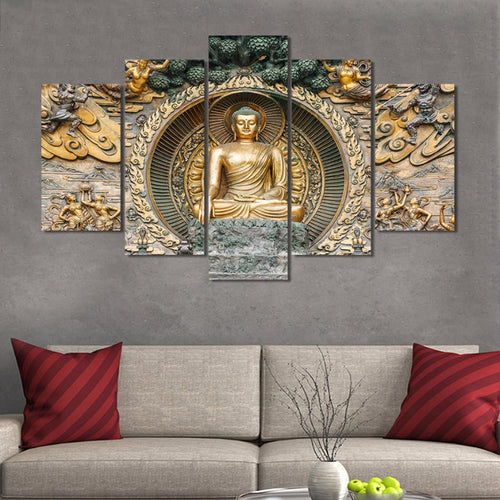 5 Piece Abstract Lingshan Buddha Statue - Canvas Wall Art Painting | Bowlift