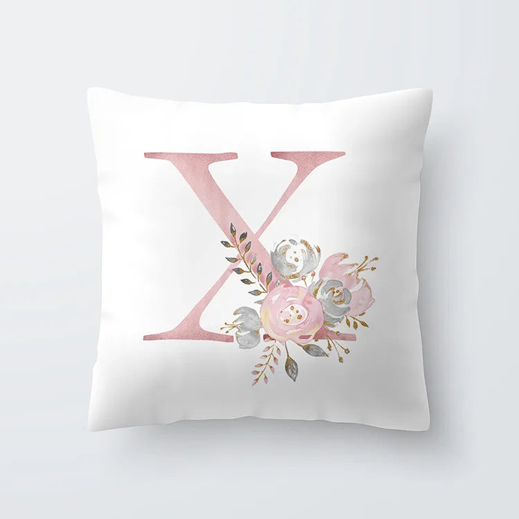 Pink Golden Floral Letter Cushion Case 45x45cm Cushion Cover For Living Room Sofa Throw Cushion Polyester Cotton Square Pillow Cases | Bowlift