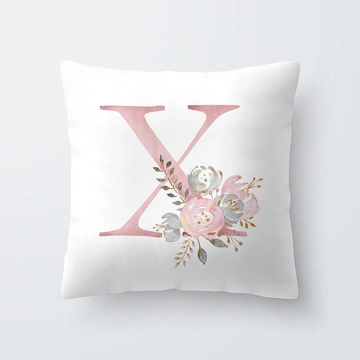 Pink Golden Floral Letter Cushion Case 45x45cm Cushion Cover For Living Room Sofa Throw Cushion Polyester Cotton Square Pillow Cases | Bowlift