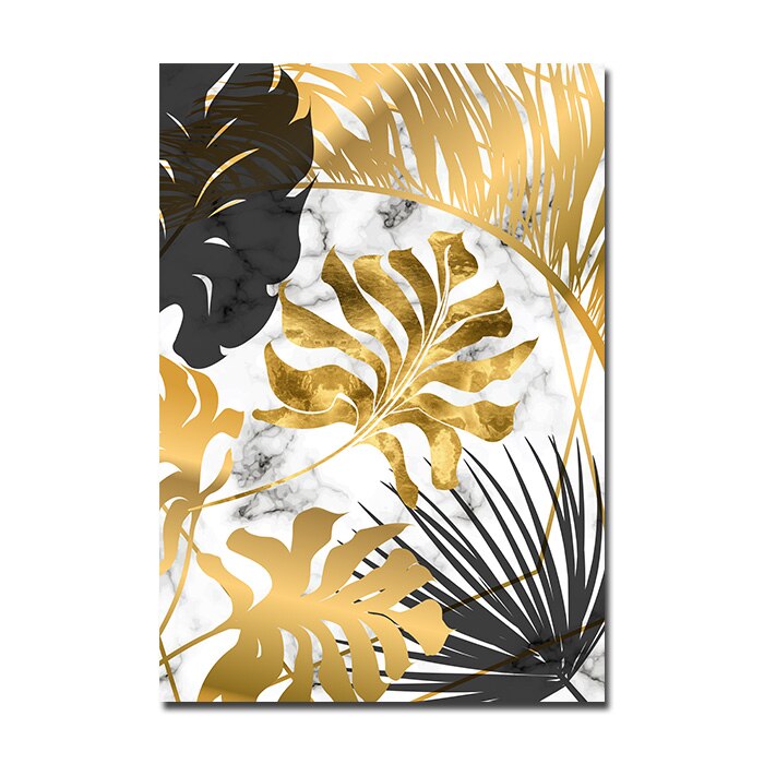 Nordic Tropical Gold Leaves Abstract Wall Art Posters Fine Art Canvas Prints Pictures For Modern Apartment Living Room Decor | Bowlift