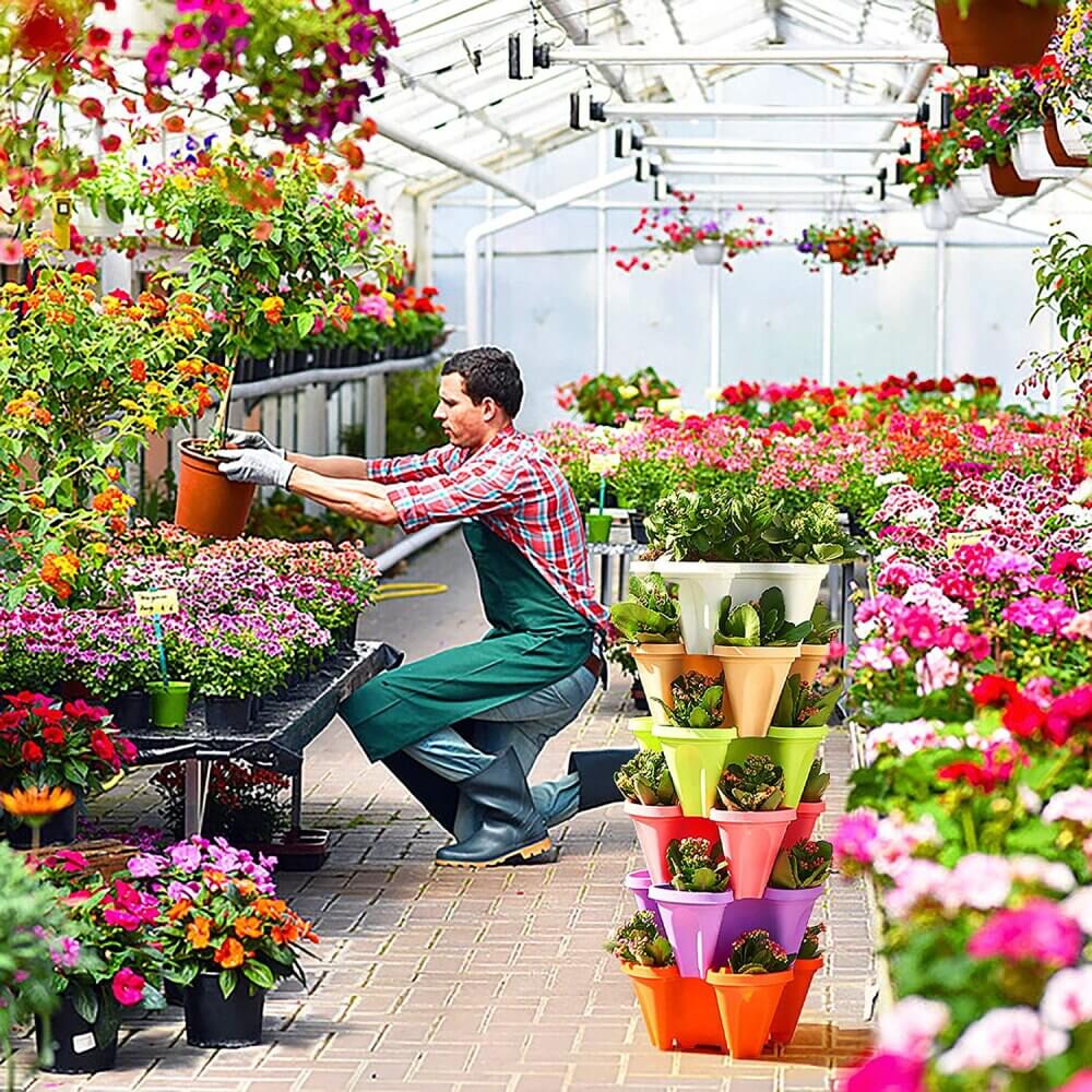 BowLift | Space-saving stackable plant pots – Vertical planting system with wheels