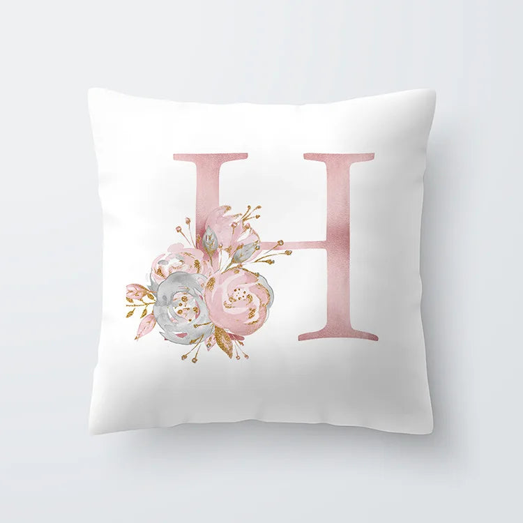 Pink Golden Floral Letter Cushion Case 45x45cm Cushion Cover For Living Room Sofa Throw Cushion Polyester Cotton Square Pillow Cases | Bowlift