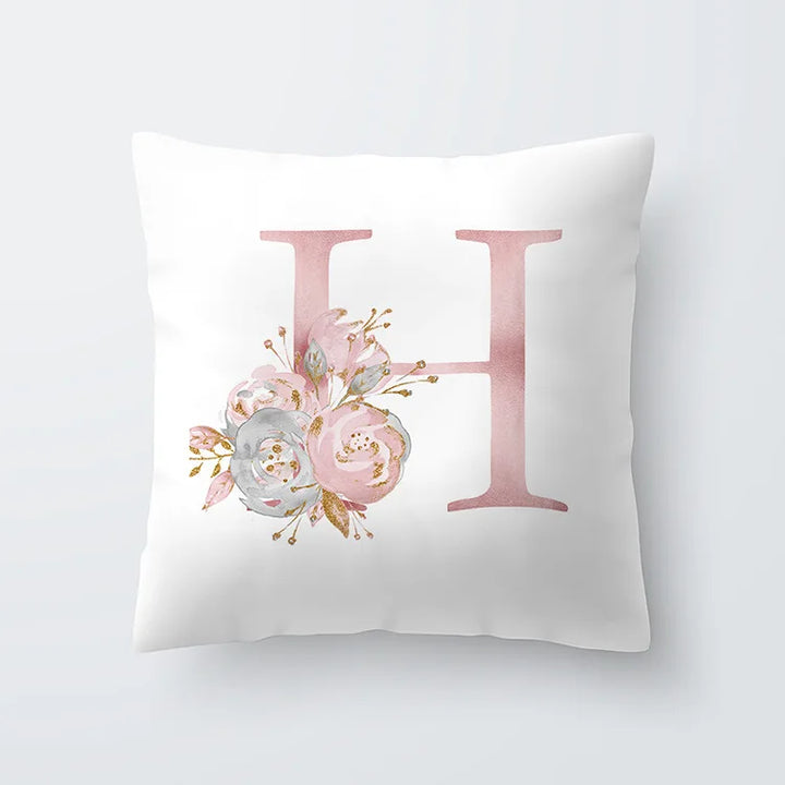 Pink Golden Floral Letter Cushion Case 45x45cm Cushion Cover For Living Room Sofa Throw Cushion Polyester Cotton Square Pillow Cases | Bowlift